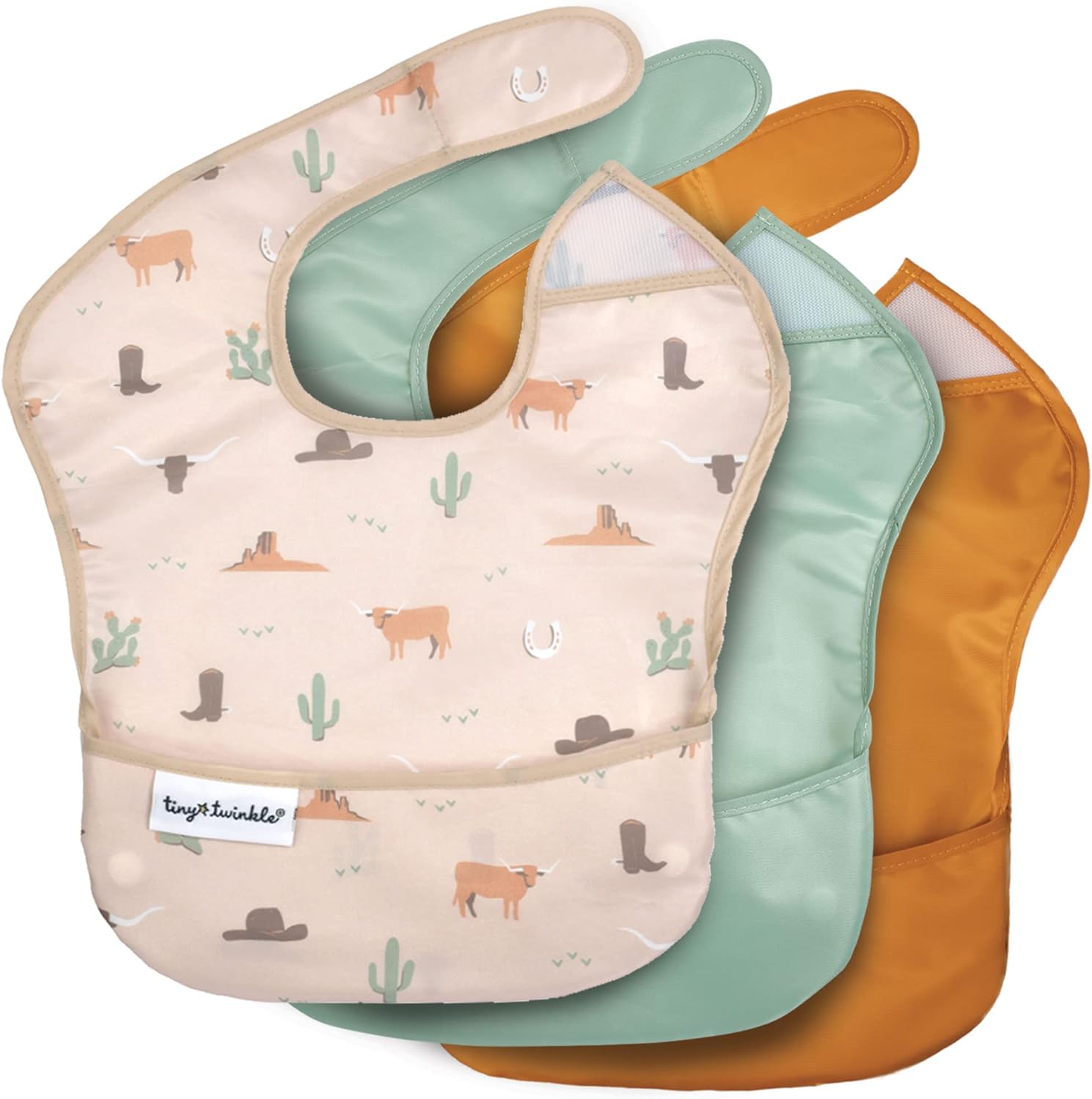 251230193637449_1 Tiny Twinkle Mess-Proof Baby Bib - Waterproof Bib for Baby Boy or Girl - PVC, BPA & Phthalate Free - Baby Food Bibs…… - Image 1